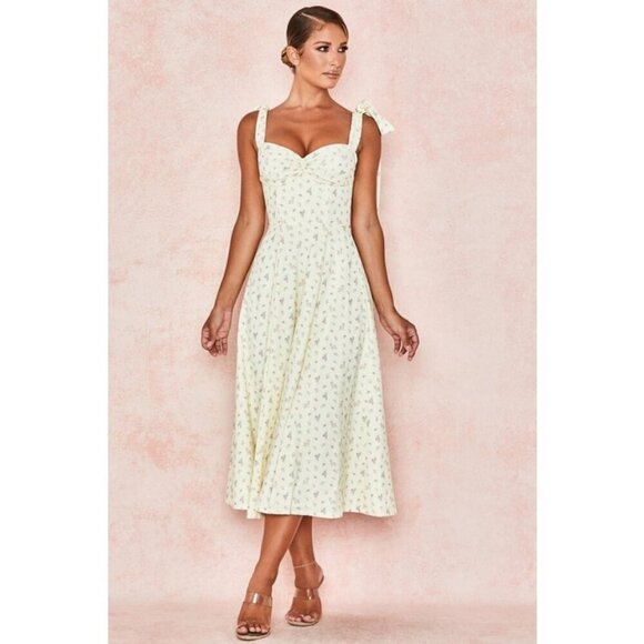 💕HOUSE OF CB💕 Alicia Midi Sundress ~ Lemon Floral Print Large - Picture 3 of 16